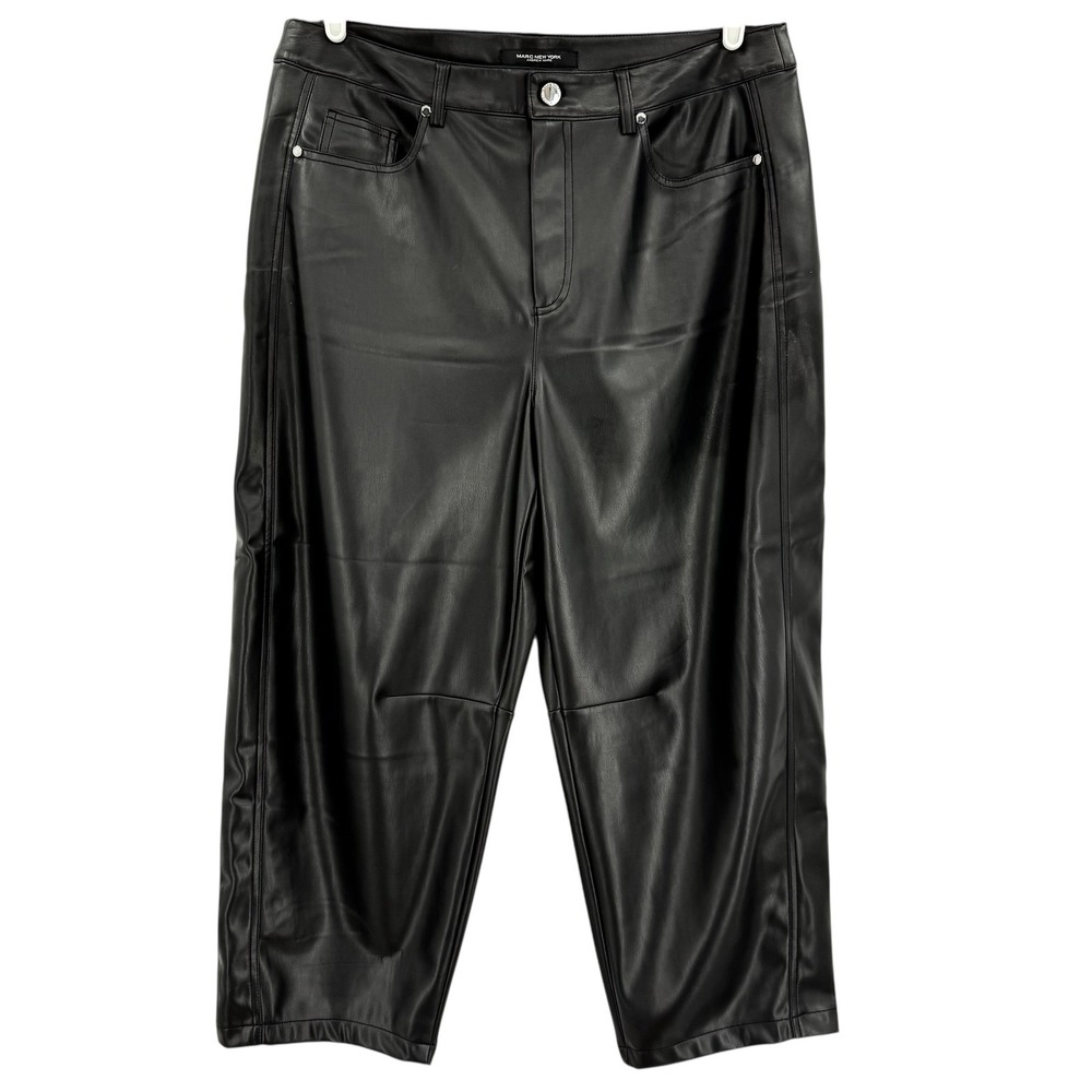 Andrew Marc New York Women's Stretch Black Faux Leather Cropped Pants Sz 16 NWT